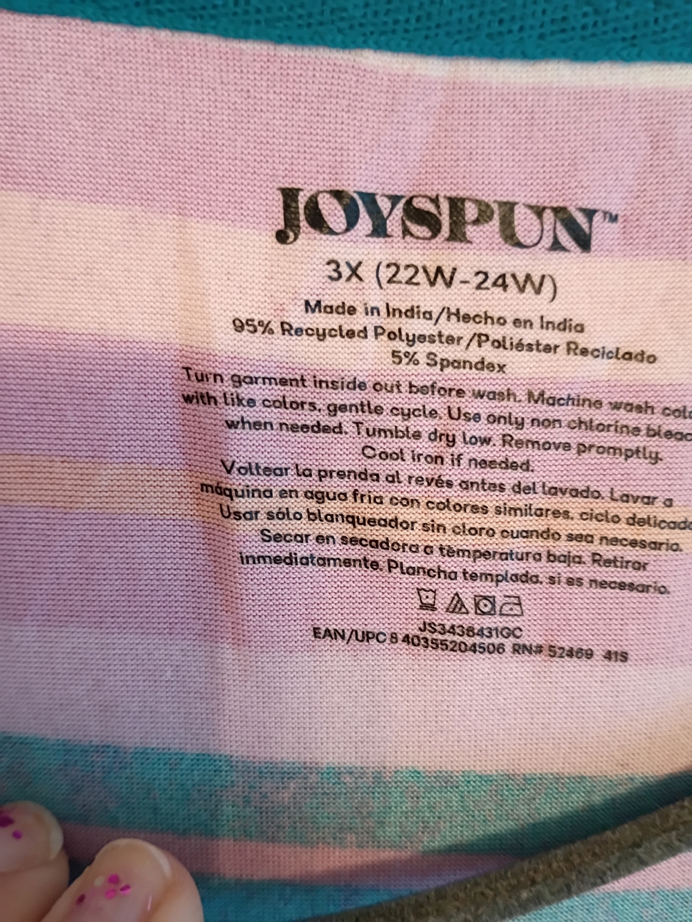 Joyspun Size 3x 22w-24w With Pink And Teal Stripes V-Neck Midi Dress/Nighty - Picture 7 of 9